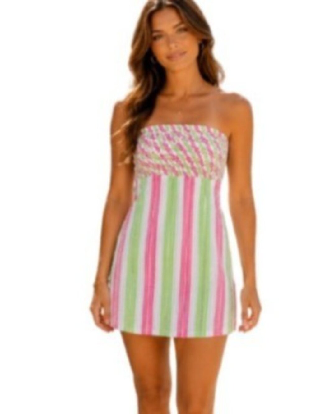 Lilly Pulitzer Womens Franco Strapless Mini Dress Pink Green Stripe Ruffled 4